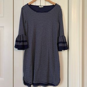 Max Studio stretchy, navy striped mini dress